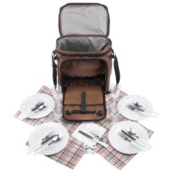 Pikniková taška  pre 4 osoby, cez rameno Hnedá s kruhmi - č. 2